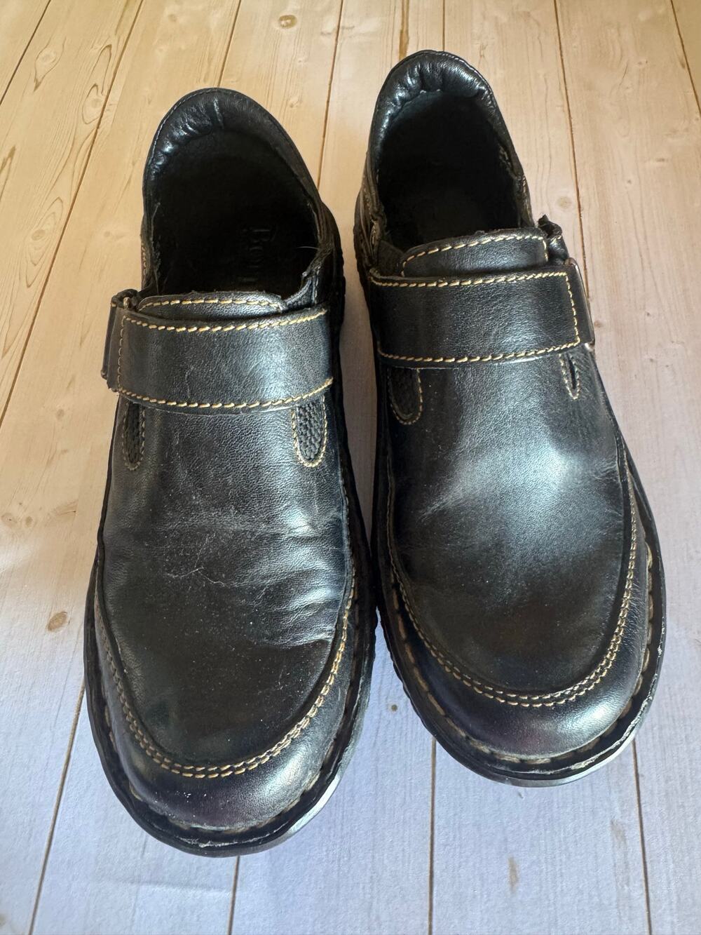 Børn Black Leather Slip-On Comfort Clogs Sz 36.5